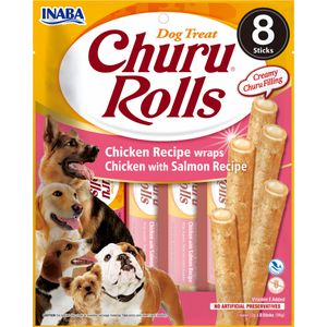 INABA Churu Rolls, XS-XL, Pui și Somon, punguță recompense fără cereale câini, semimoist, 92g