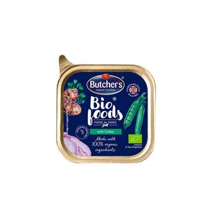 BUTCHER'S Bio Foods, XS-M, Curcan, tăviță hrană umedă bio câini, (pate), 150g