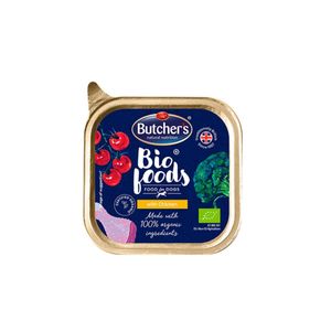BUTCHER'S Bio Foods, XS-M, Pui, tăviță hrană umedă bio câini, (pate), 150g