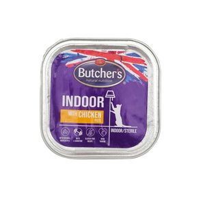 BUTCHER'S Functional Indoor, Pui, tăviță hrană umedă fără cereale pisici sterilizate, (pate), 100g