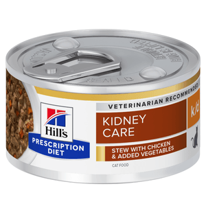 HILL'S Prescription Diet k/d Kidney Care, Pui cu Legume, dietă veterinară pisici, conservă hrană umedă, afecțiuni renale, 82g