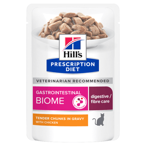 HILL'S Prescription Diet Gastrointestinal Biome Pui, dietă veterinară, plic hrană umedă pisici, sistem digestiv & probiotice, bax, 85g x 12buc