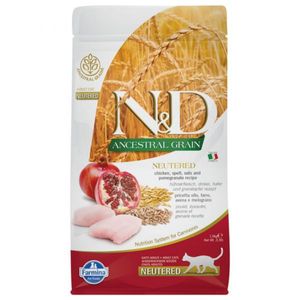 N&D Ancestral Grain Adult Sterilizat, Pui, hrană uscată conținut redus cereale pisici sterilizate