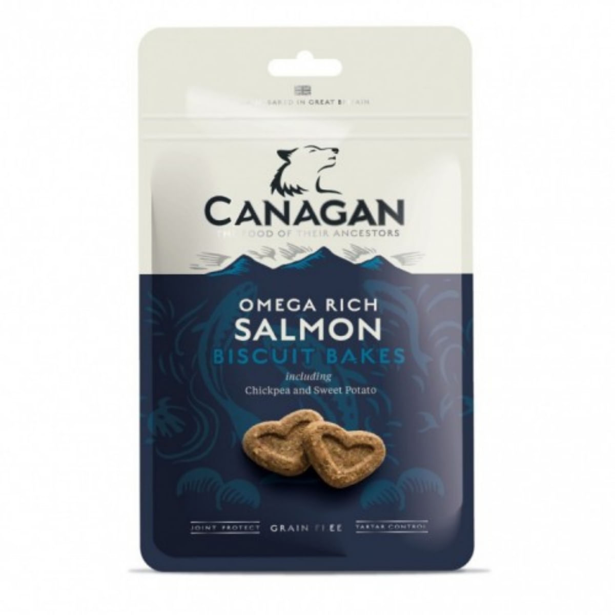 CANAGAN Omega Rich Salmon Biscuit Bakes, XS-XL, Somon, punguță recompense fără cereale câini junior & adult, 150g 150g