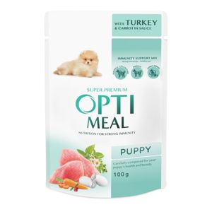 OPTIMEAL Junior, XS-XL, Curcan și Morcov, plic hrană umedă câini junior, (în sos), 100g