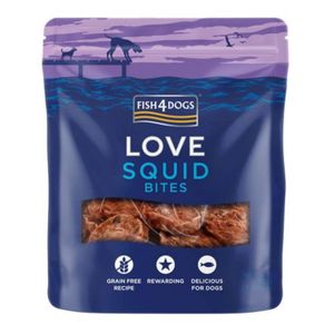 FISH4DOGS Love Squid Bites, XS-XL, Calamar, punguță recompense fără cereale câini, deshidratat, 80g