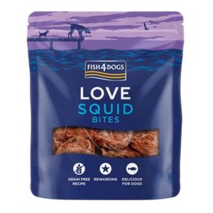 FISH4DOGS Love Squid Bites, XS-XL, Calamar, punguță recompense fără cereale câini, deshidratat, 80g