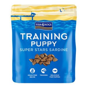 FISH4DOGS Training Puppy Superstars, XS-XL, Sardine, punguță recompense fără cereale câini junior, 150g