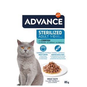 ADVANCE Sterilised, Cod, hrană umedă pisici sterilizate, (în sos)