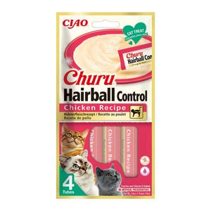 INABA Churu Hairball Control, Pui,, tub recompense fără cereale pisici, limitarea ghemurilor de blană, (piure)