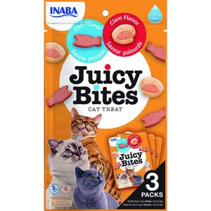 INABA Juicy Bites, Pește și Scoici, punguță, recompense fără cereale pisici, semimoist