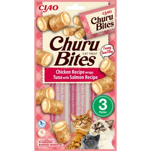 INABA Churu Bites, Pui, Ton și Somon, punguță, recompense fără cereale pisici, semimoist