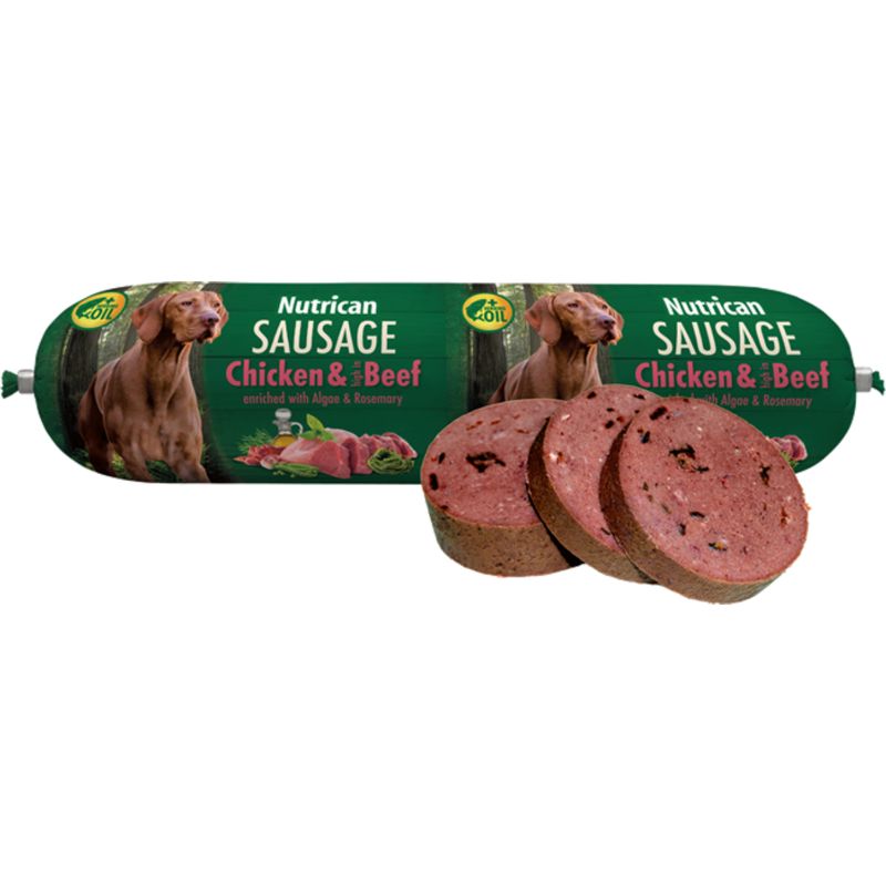 NUTRICAN-Sausage-XS-XL-Pui-și-Vită-salam-hrană-umedă-caini-semimoist-800g-1