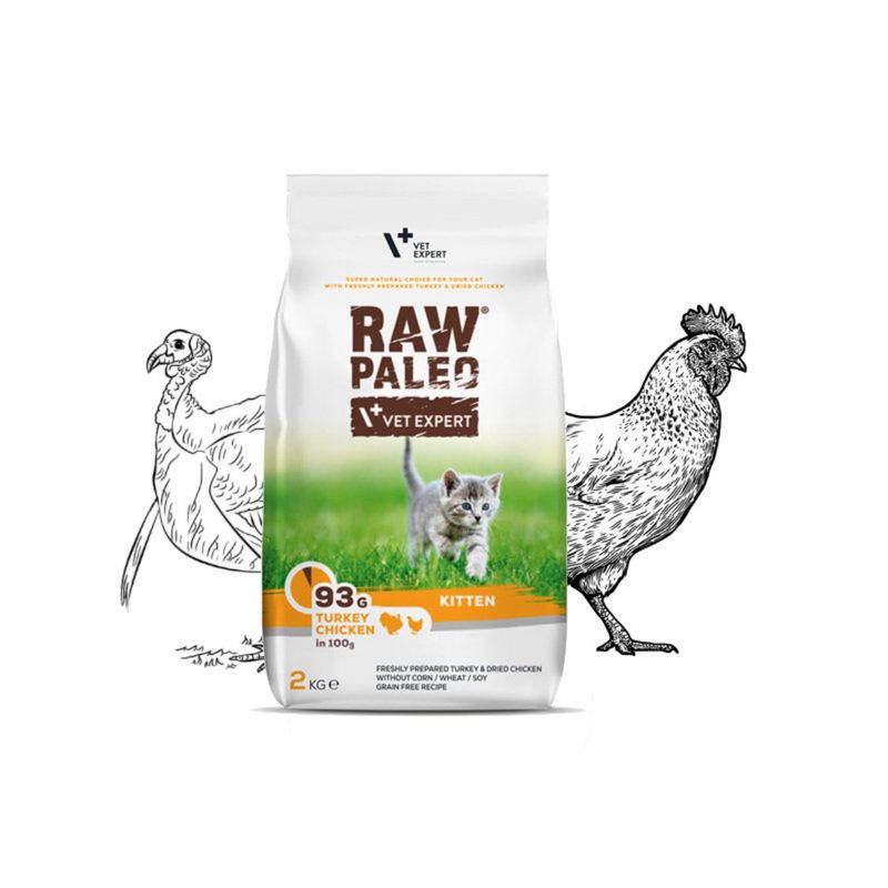 RAW-PALEO-Kitten-Curcan-și-Pui-hrană-uscată-fără-cereale-pisici-junior-2kg-1