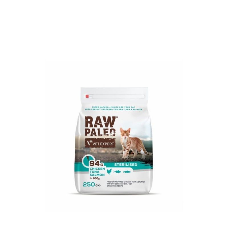 RAW-PALEO-Sterilised-Pui-Ton-și-Somon-hrană-uscată-fără-cereale-pisici-sterilizate-250g-1