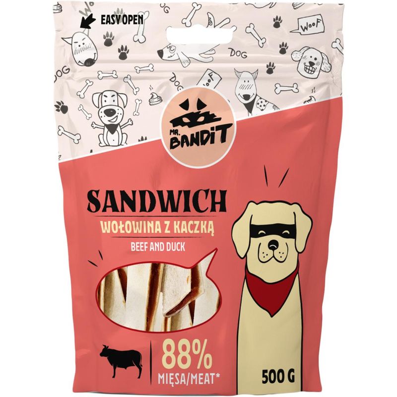 MR-BANDIT-Sandwich--XS-XL-Vită-și-Rață-punguță-recompense-caini-500g-1