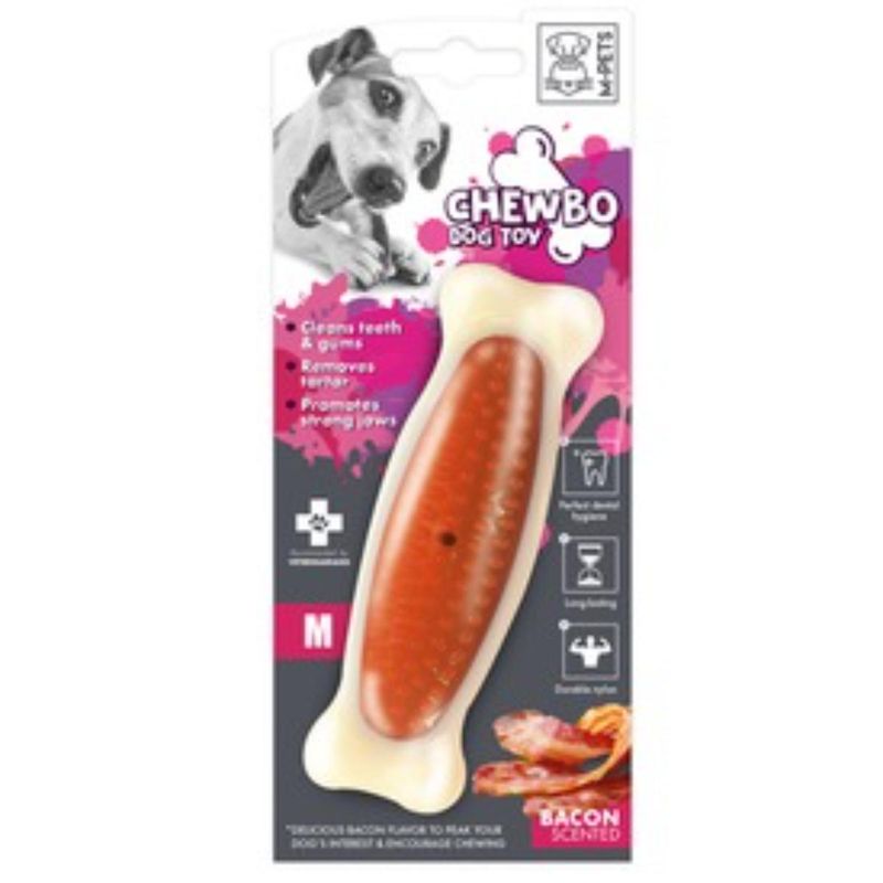 M-PETS-Chewbo-Bone-jucărie-de-ros-aromă-Bacon-caini-S-M-dentiție-cauciuc-alb-și-portocaliu-14cm-1