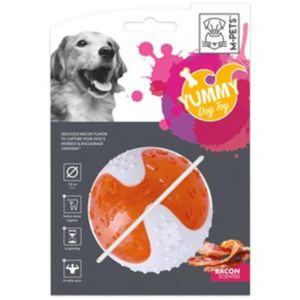 M-PETS Yummy Toy, jucărie minge, aromă Bacon, câini S-L, dentiție, cauciuc, alb și portocaliu, ⌀7.8cm