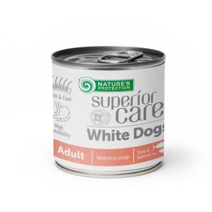 NATURES PROTECTION Superior Care White Dogs, XS-XL, Ton și Somon, conservă hrană lichidă fără cereale câini, piele & blană