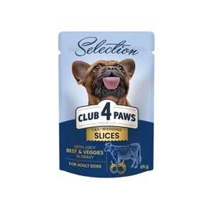 CLUB 4 PAWS Premium Plus Selection, XS-S, Vită și Legume, plic hrană umedă câini, (în sos)