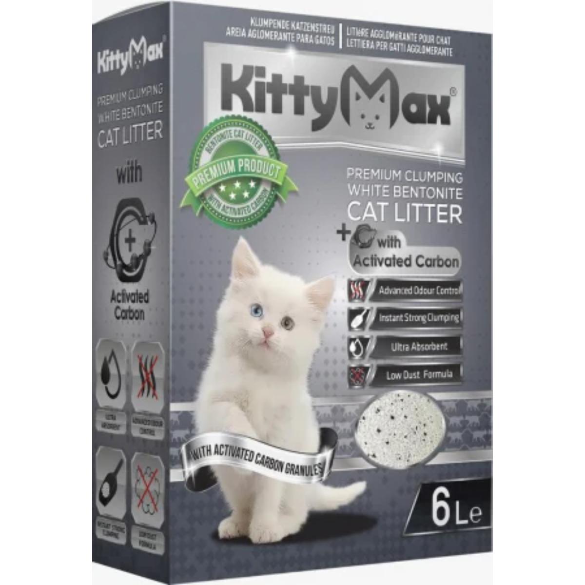 KITTYMAX Active Carbon, neparfumat, așternut igienic pisici, granule, bentonită, aglomerant, fără praf, 6l