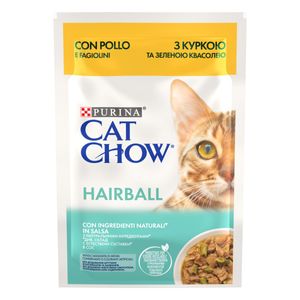 PURINA Cat Chow Hairball Control, Pui și Fasole Verde, hrană umedă pisici, limitarea ghemurilor de blană, (în sos)