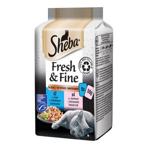 SHEBA Fresh & Fine Selectii, Pește, plic hrană umedă pisici, (în sos), multipack, 50g x 6buc