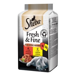 SHEBA Fresh & Fine Selectii Mixte, Vită și Pui, plic hrană umedă pisici, (în sos), multipack, 50g x 6buc