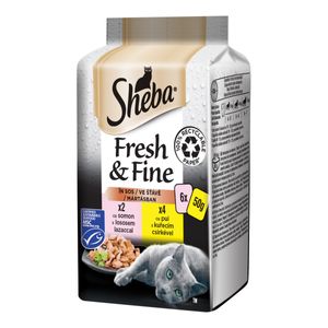 SHEBA Fresh & Fine Selectii, Pasăre și Pește, plic hrană umedă pisici, (în sos), multipack, 50g x 6buc