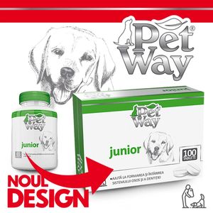 PETWAY Junior, XS-XL, supliment sistem osos câini junior, cutie, 100 comprimate