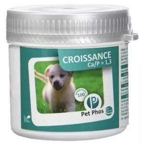 PET PHOS Croissance Ca/P=1.3, XS-S, supliment sistem osos câini junior, flacon, 100 comprimate