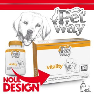 PETWAY Vitality, XS-XL, supliment multivitamine, sistem imunitar & alergii câini, cutie, 100 comprimate