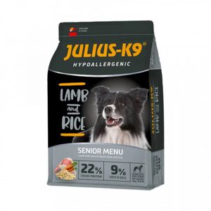 JULIUS-K9 Hypoallergenic Senior Menu, XS-XL, Miel și Orez, hrană uscată câini senior, alergii