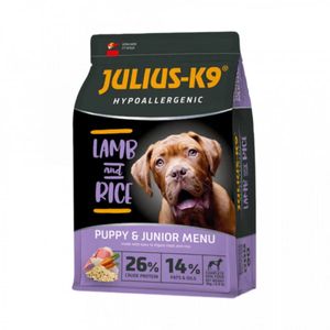 JULIUS-K9 Hypoallergenic Puppy&Junior Menu, XS-XL, Miel și Orez, hrană uscată câini junior, alergii