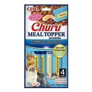 INABA Churu Meal Topper, Pui, plic, tub recompense fără cereale pisici, (piure), 56g