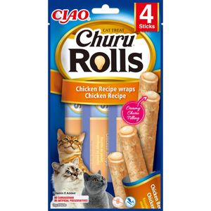 INABA Churu Rolls, Pui și Ton, plic, tub recompense fără cereale pisici, 40g