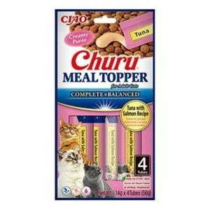 INABA Churu Meal Topper, Ton și Somon, plic, tub recompense fără cereale pisici, (piure), 56g