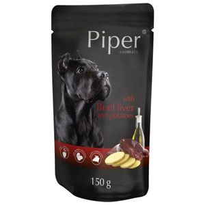 PIPER Animals, XS-XL, Ficat  de Vită și Cartofi, plic hrană umedă fără cereale câini, (în aspic)