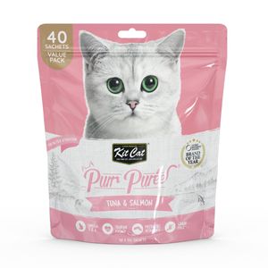 KIT CAT Purr Puree, Ton și Somon, plic, punguță recompense fără cereale pisici, (piure)