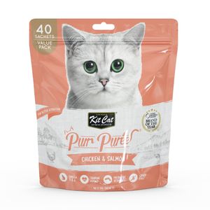 KIT CAT Purr Puree, Pui și Somon, plic, punguță recompense fără cereale pisici, (piure)