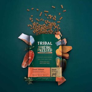 TRIBAL Fresh Pressed, XS-XL, Somon, hrană uscată fără cereale câini, presată la rece