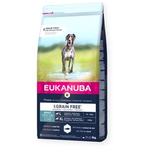 EUKANUBA Grain Free Adult Large Breed, L-XL, Pește, hrană uscată fără cereale câini, 12kg