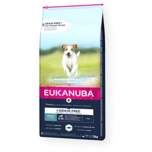 EUKANUBA Grain Free Adult Small & Medium Breed, S-M, Pește, hrană uscată fără cereale câini, 12kg