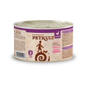 PETKULT Grain Free Mini Junior, Rață, conservă hrană umedă fără cereale câini junior