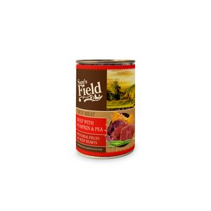 SAM'S FIELD True Meat, XS-XL, Vită și dovleac, conservă hrană umedă fără cereale câini, (în aspic), 400g