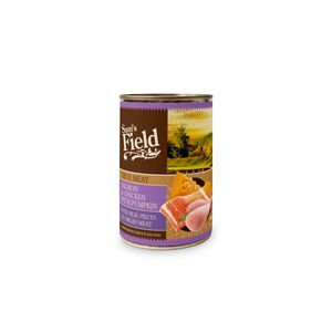 SAM'S FIELD True Meat, XS-XL, Somon și Pui, conservă hrană umedă fără cereale câini, (în aspic), 400g