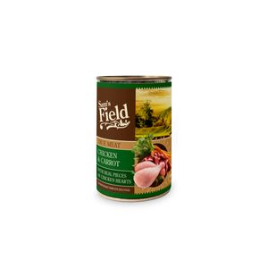 SAM'S FIELD True Meat, XS-XL, Pui și Morcov, conservă hrană umedă fără cereale câini, (în aspic), 400g