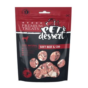 PET'S DESSERT Soft, XS-XL, Vită și Cod, punguță recompense fără cereale câini, 80g