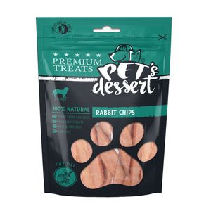 PET'S DESSERT Chips, XS-XL, Iepure, punguță recompense fără cereale câini, 80g