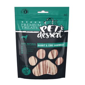 PET'S DESSERT Sandwich, XS-XL, Iepure și Cod, punguță recompense fără cereale câini, 80g